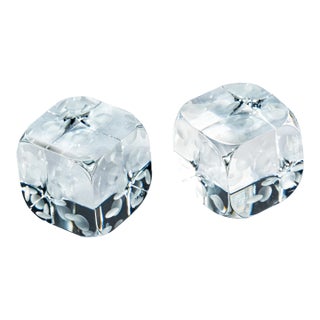 Pair of Large Decorative Vintage Baccarat Crystal Glass Dice Paperweight Display For Sale