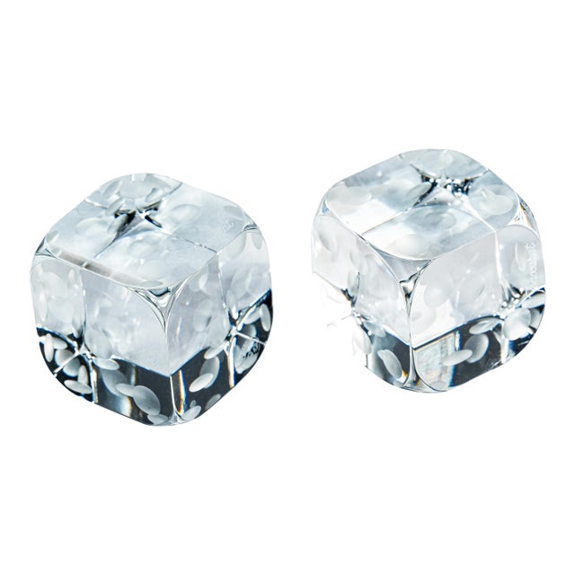 Pair of Large Decorative Vintage Baccarat Crystal Glass Dice Paperweight Display For Sale