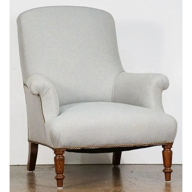 Upholstered Linen Armchair From France For Sale - Image 4 of 13