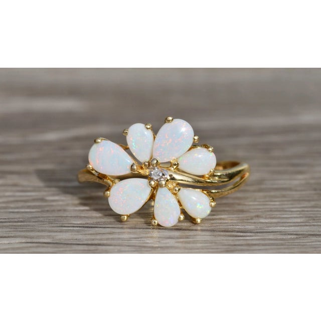 The Mableton: Ladies 14K Gold Ring set with Australian Opals and Diamond For Sale - Image 4 of 11