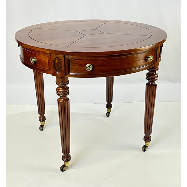 Late 20th Century Late 20th Century Pair of Henredon Registry Collection Solid Cherry Regency Drum Tables For Sale - Image 5 of 18