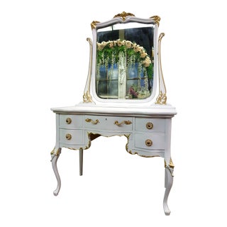 Victorian Antique White & Gold Vanity For Sale