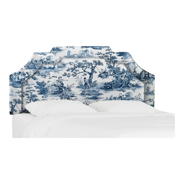 Gigi Blue Toile Upholstered Twin Headboard For Sale