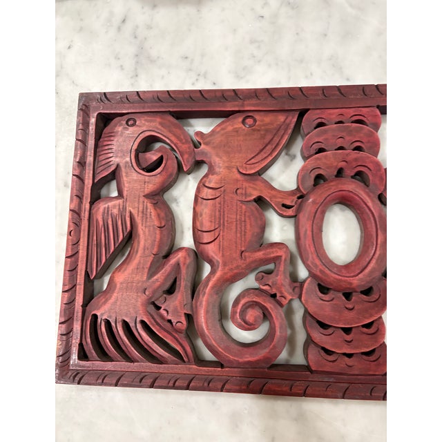 1990s Vintage Animalia Hand Carved Wooden Wall Art For Sale - Image 5 of 6