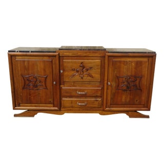 Large Vintage Sideboard in Walnut and Black Marble, 1950s For Sale