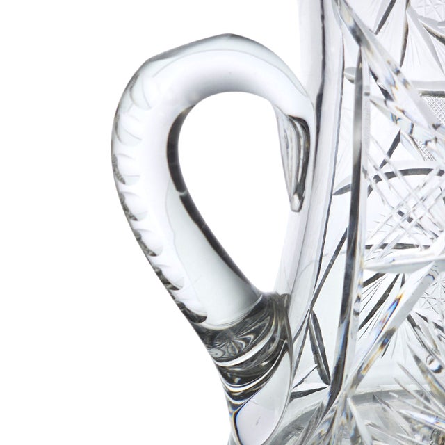 Glass American Brilliant Cut Glass Pitcher Antique Abp Pinwheel Pattern Step Mouth & Hobstar Handle For Sale - Image 7 of 12