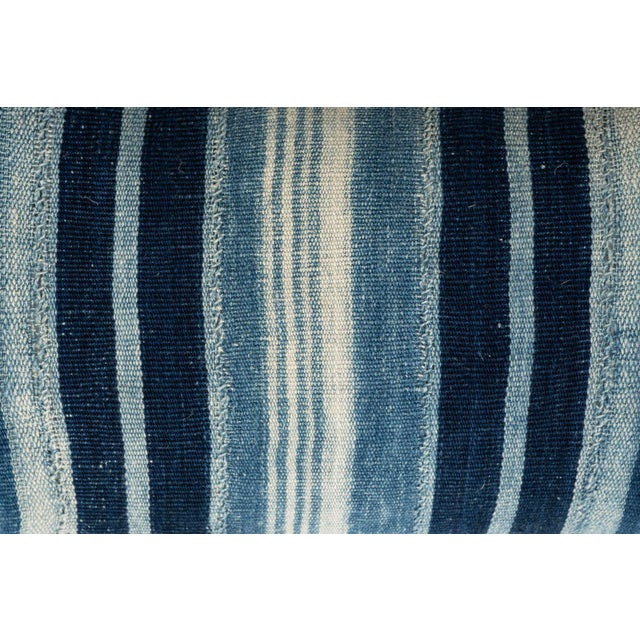 Tribal Long Rich Faded Indigo Stripe Lumbar Cushion For Sale - Image 3 of 9