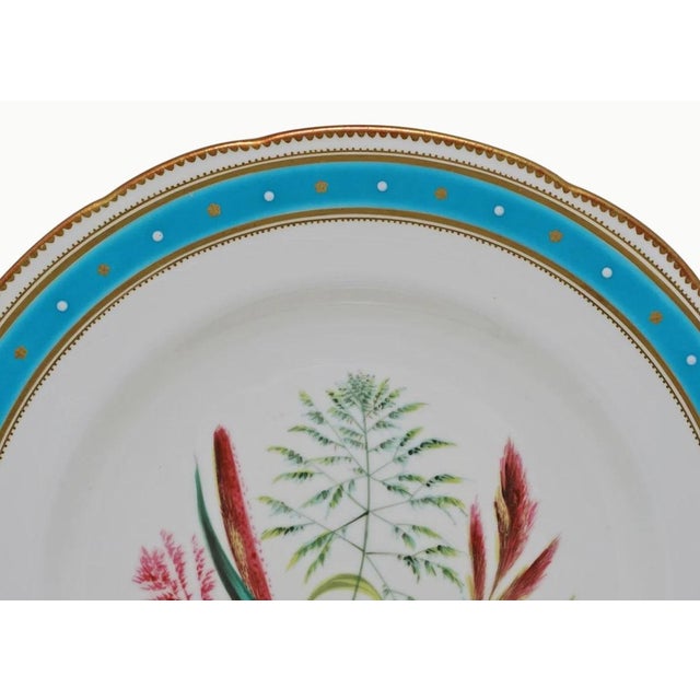 Botanical Minton 19th Century Porcelain Plates – Set of Four with Raised & Jeweled Turquoise Enamel Set of four antique...