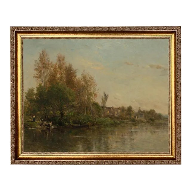 "On the Banks of the River" Contemporary Landscape Reproduction Print on Canvas, Framed 16x13 For Sale
