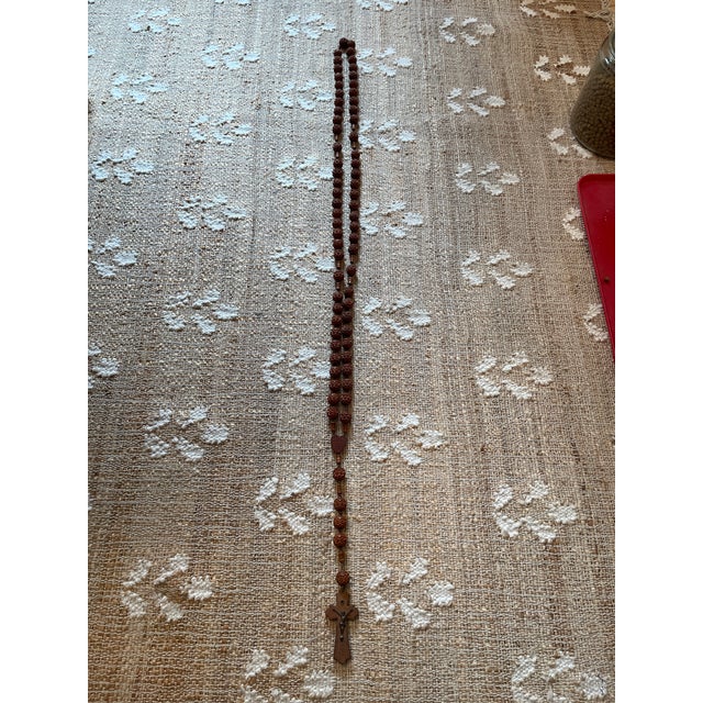 Brown Vintage Large 50 Inch French Roseary Carved Corozo Beads Wooden Cross For Sale - Image 8 of 9