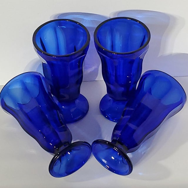 1970s Anchor Hocking Cobalt Blue Soda Fountain Glasses Ice Cream