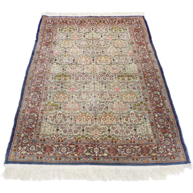 Rococo Vintage Turkish Silk Hereke Rug - 03'01 X 04'09 For Sale - Image 3 of 9