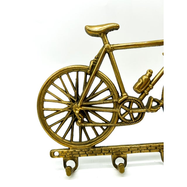 Vintage Brass Bicycle Wall Hook Rack – Sports Motif Bike Key Holder For Sale - Image 9 of 10