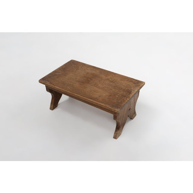 Mid-Century Modern Small Rustic Wooden Stool with Curved Base, France, 1900s For Sale - Image 3 of 11