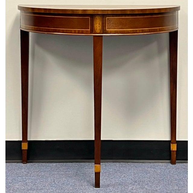 Hepplewhite Baker Furniture Hepplewhite Style Inlaid DemiLune Console Table For Sale - Image 3 of 11