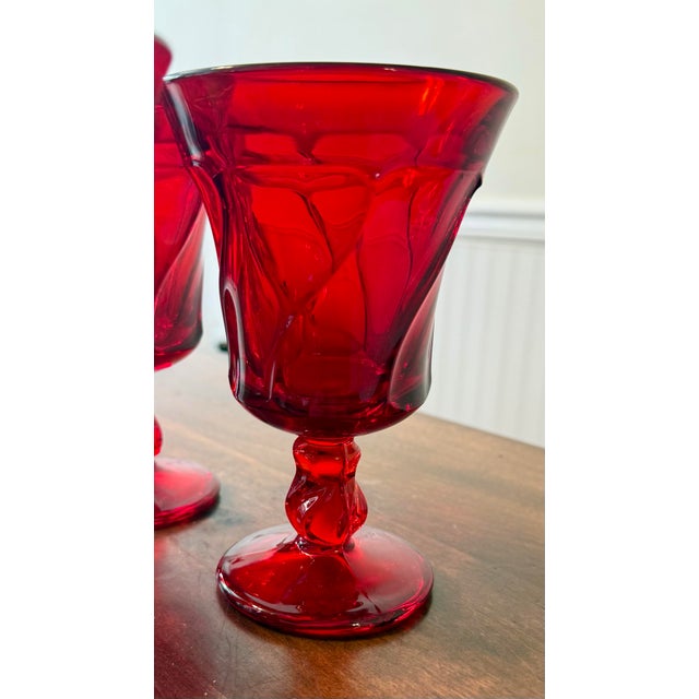 Mid 20th Century Fostoria Jamestown Ruby Red Water Goblets - Set of 5 For Sale - Image 10 of 12