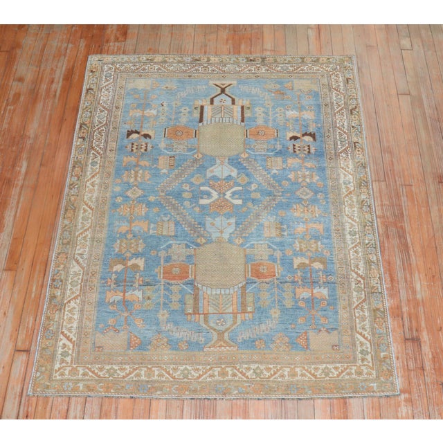 Antique Zabihi Collection Persian Blue Tribal Rug - 4'4" x 5'8" For Sale - Image 4 of 10