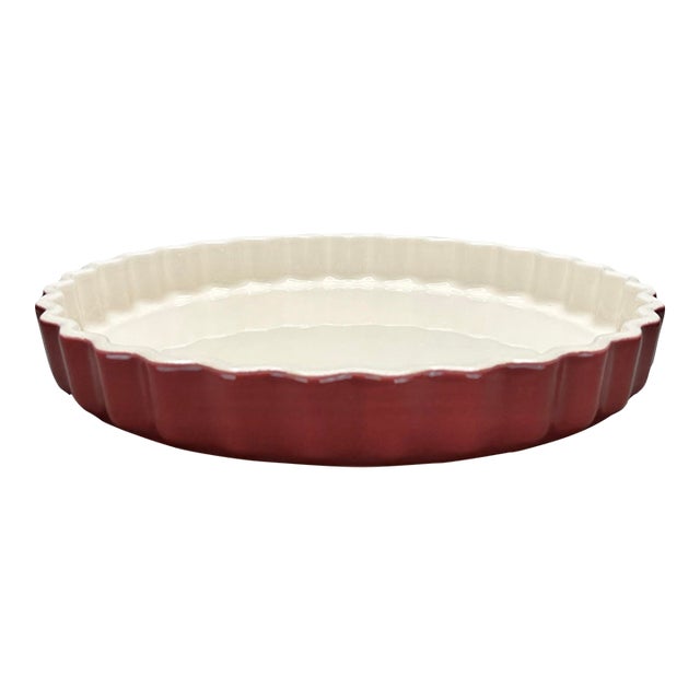 Vintage Emile Henry France Burgundy Red Stoneware Fluted Tart Pan For Sale
