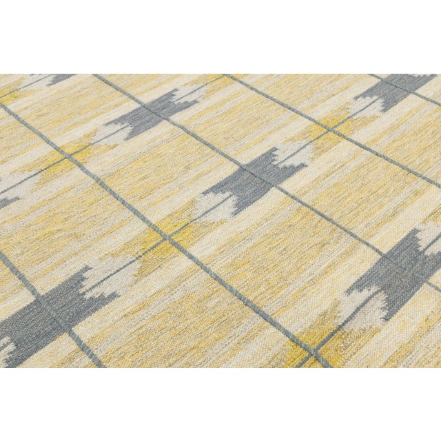 Swedish Style Flat-Weave Wool Rug in Warm Gold, Soft Grey, and Ivory Geometric For Sale - Image 11 of 12