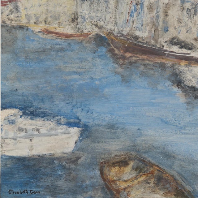Nautical Vintage Mediterranean Harbour Scene, Original Impressionist Oil Painting, Mid 20th Century For Sale - Image 3 of 9