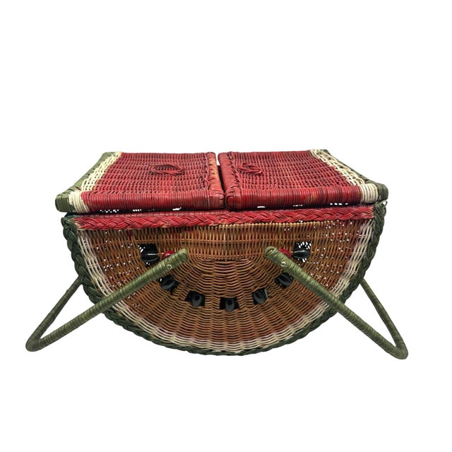 Vintage Boho Trompe L’Oeil Watermelon Wicker Picnic Basket. For Sale In New York - Image 6 of 12