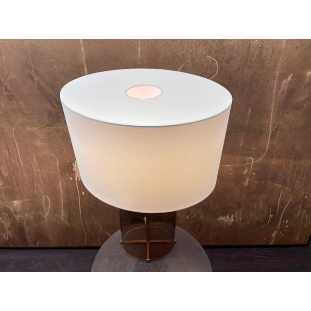 Rh Blom Scandinavian Amber Glass Table Lamp Lacquered Burnished Brass Jonathan Browning For Sale - Image 9 of 18