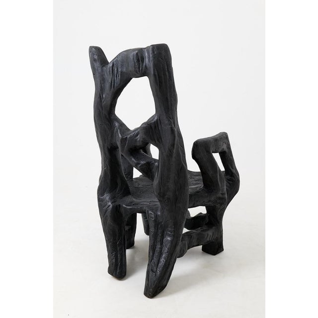 Black Brutalist Sculptural Armchair in Burnt Oak Wood by Logniture For Sale - Image 8 of 17