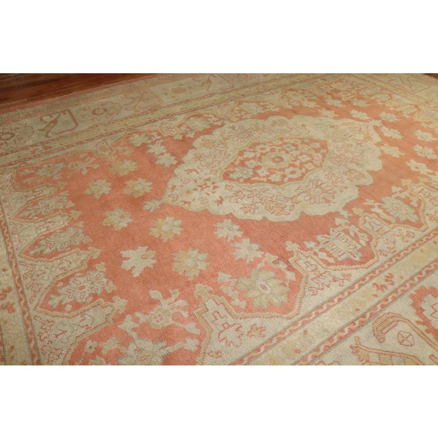 Turkish Orange Ivory Antique Turkish Oushak - 11' x 14'4" For Sale - Image 3 of 9