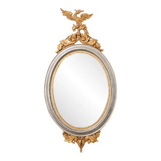 19th Century French Silver & Gold Gilt Oval Mirror For Sale