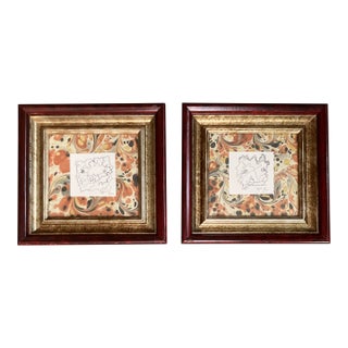 1980’s 2 Original Wayne Cunningham Abstract Ink Drawings Framed -a Pair For Sale