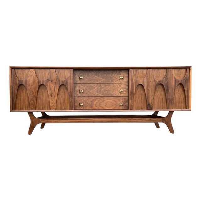 72" Brasilia Style Walnut Credenza Sideboard For Sale