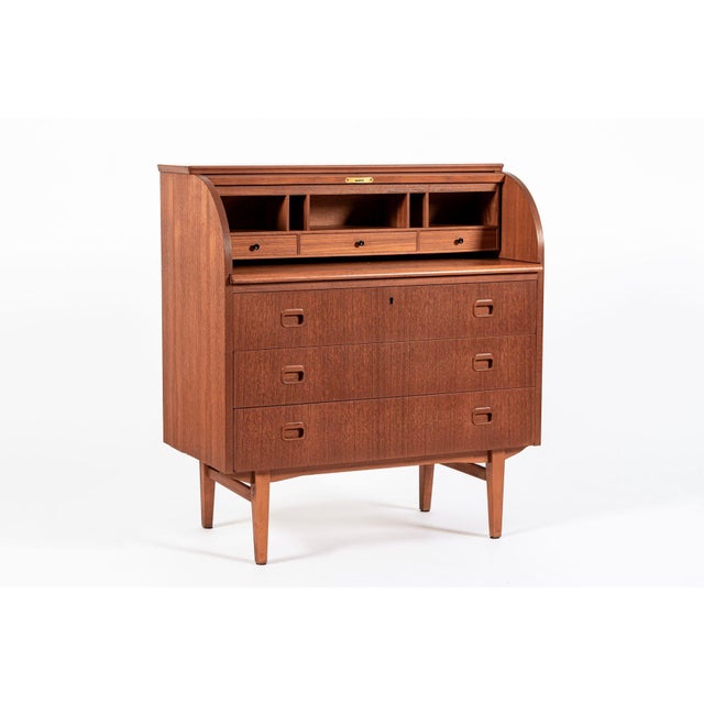 Egon Ostergaard Mid-Century Teak Rolltop Secretary Desk by Egon Ostergaard, Made in Sweden For Sale - Image 4 of 12