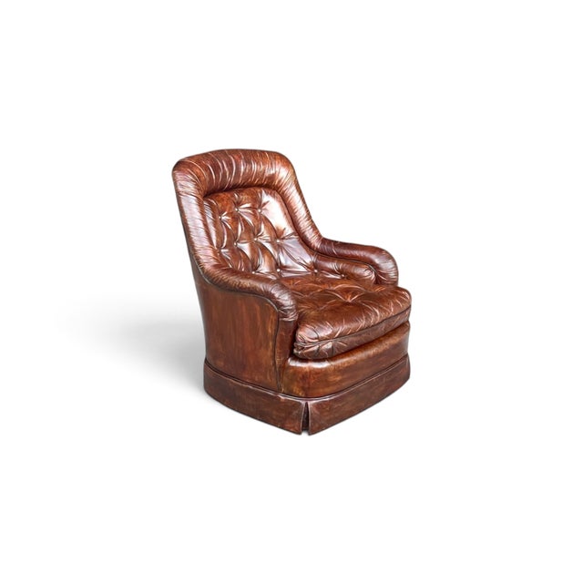 Vintage 1970s Drexel Heritage Brown Leather Button-Tufted Swivel-Tilt Lounge Chair For Sale - Image 11 of 16