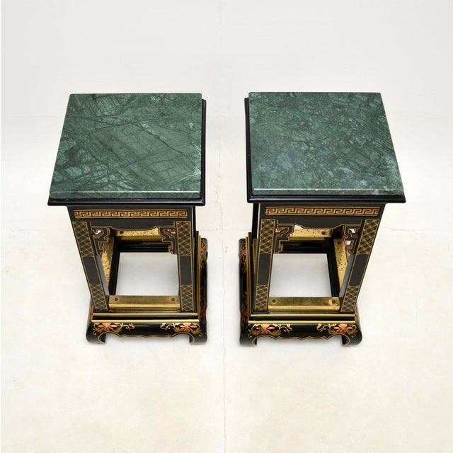 Antique Chinoiserie Lacquered Side Tables with Marble Top, 1950s, Set of 2 For Sale - Image 4 of 10