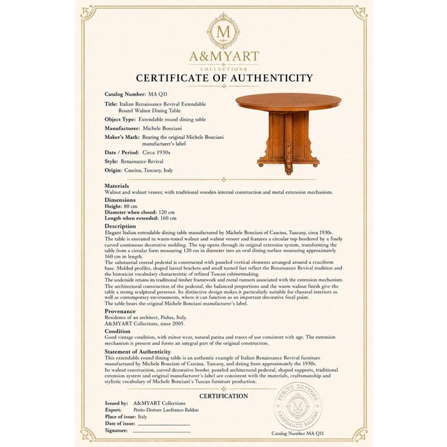 Brown Round Italian Extendable Walnut & Veneer Table For Sale - Image 8 of 9