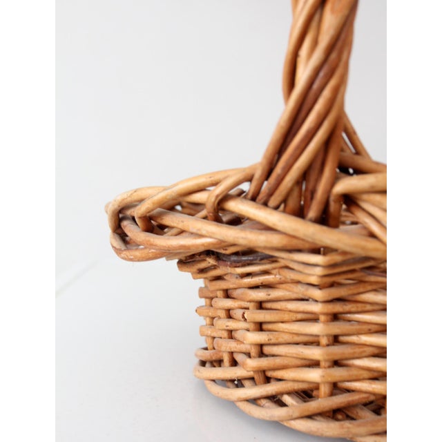 Vintage Woven Wicker Gathering Basket With Twisted Handle For Sale - Image 9 of 13