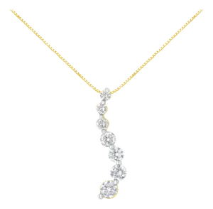 AGS Certified 14K Yellow Gold 2.0 Cttw Baguette and Brilliant Round-Cut Diamond Journey 18" Pendant Necklace