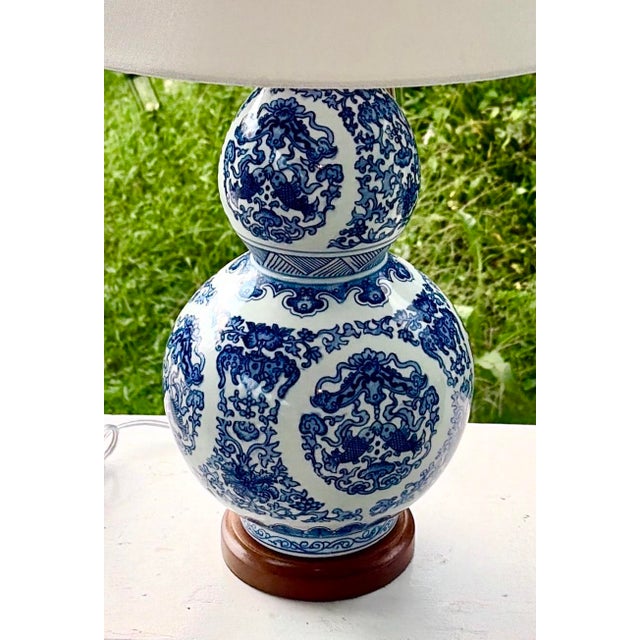 2000 - 2009 Ralph Lauren Blue and White Double Gourd Porcelain Lamp For Sale - Image 5 of 8