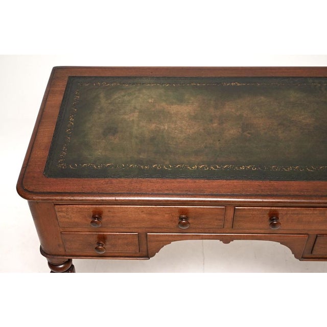 Wood Antique Victorian Leather Top Writing Table, 1840 For Sale - Image 7 of 12