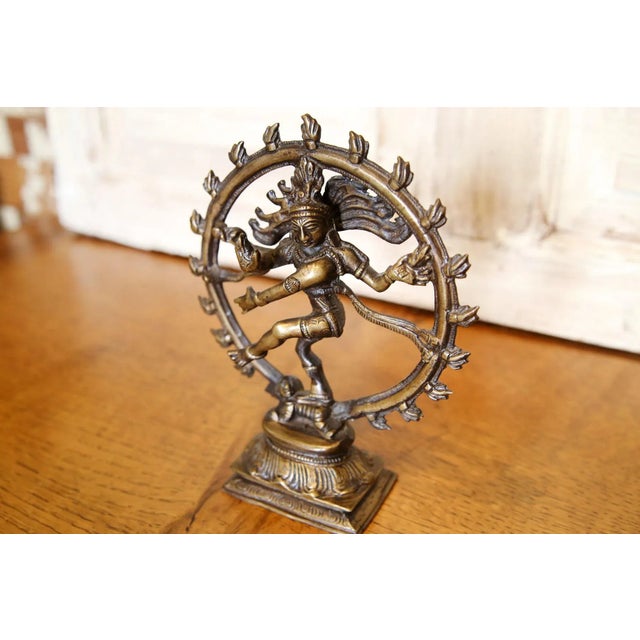 Boho Chic Small Brass Nataraja Statue For Sale - Image 3 of 5