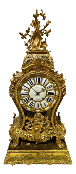 Large 18th Century French Louis XV Gilt Bronze Boulle inlaid Mantel Clock