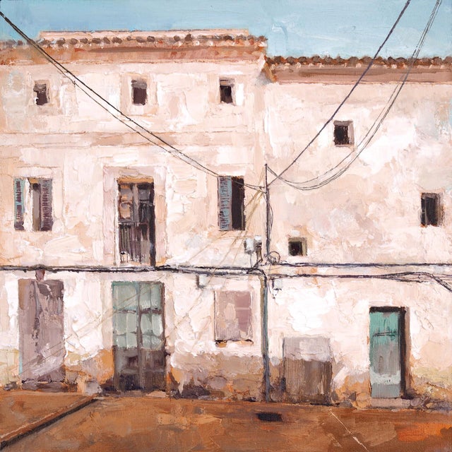 Capdepera/Mallorca/Spain by Heiko Mattausch | Oil on board Painting of a white building facade For Sale