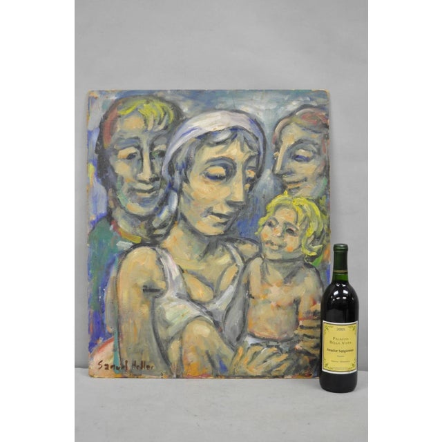 Vintage Samuel Heller "Family Portrait With Child" Oil on Board Painting, Signed For Sale - Image 10 of 10