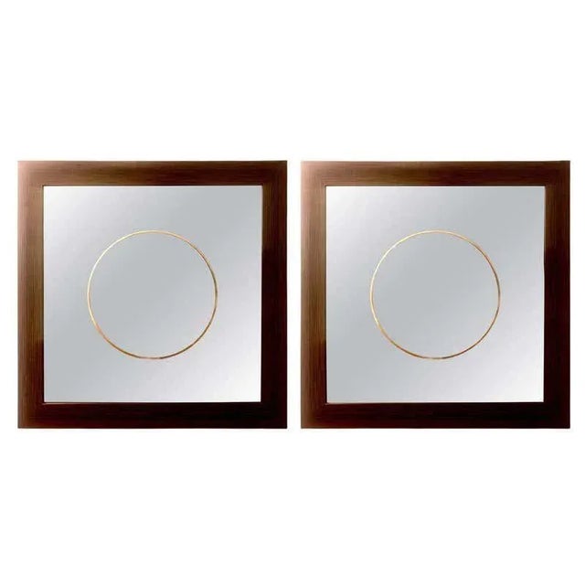 Pair of Square Maccasar Faux Art Deco Style Wall / Console Mirror For Sale - Image 12 of 12