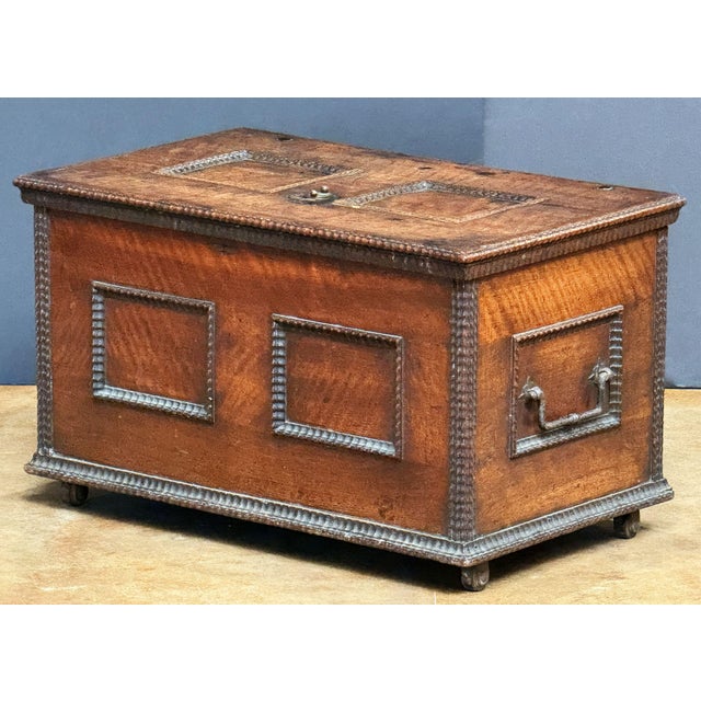 Continental Strong Box of Iron-Bound Walnut From the Renaissance For Sale - Image 4 of 14