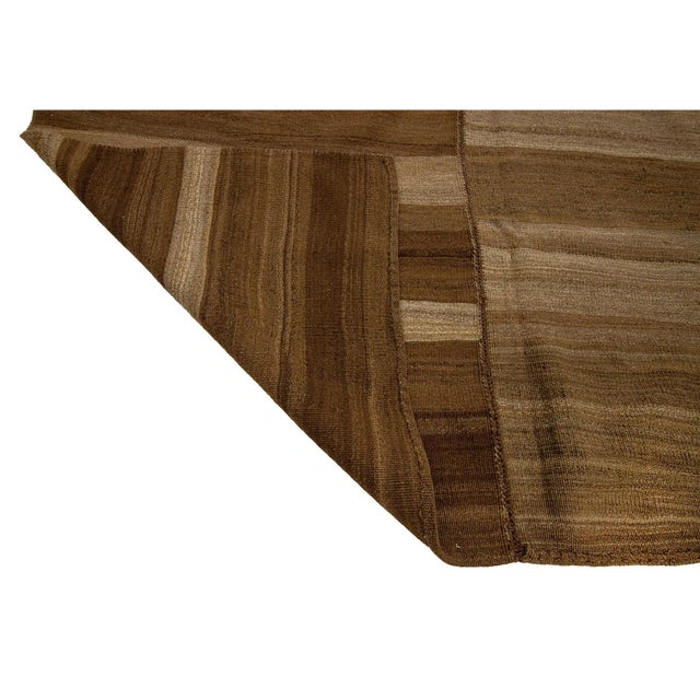 Mid 20th Century 1960s Vintage Brown Kilim Rug- 6′8″ × 11′11″ For Sale - Image 5 of 7
