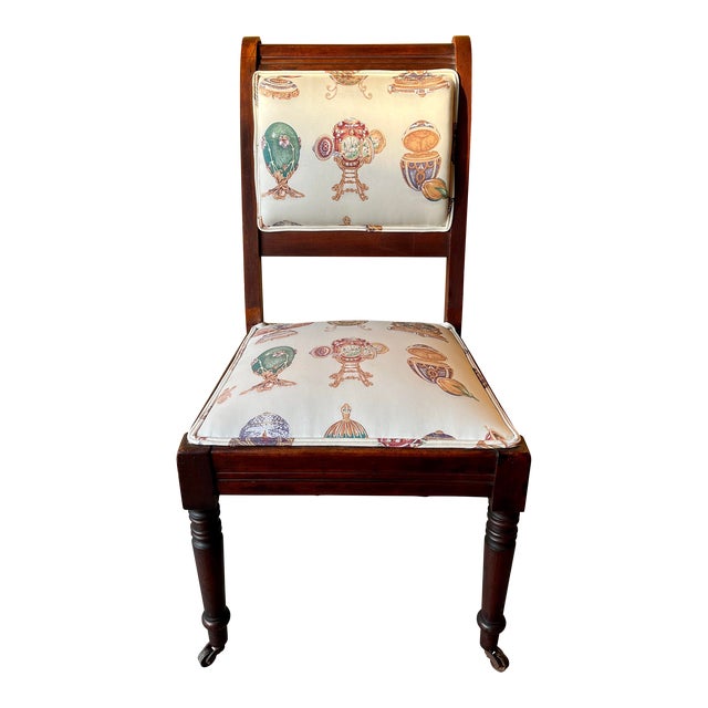 Antique Accent Chair With Faberge Upholstery For Sale