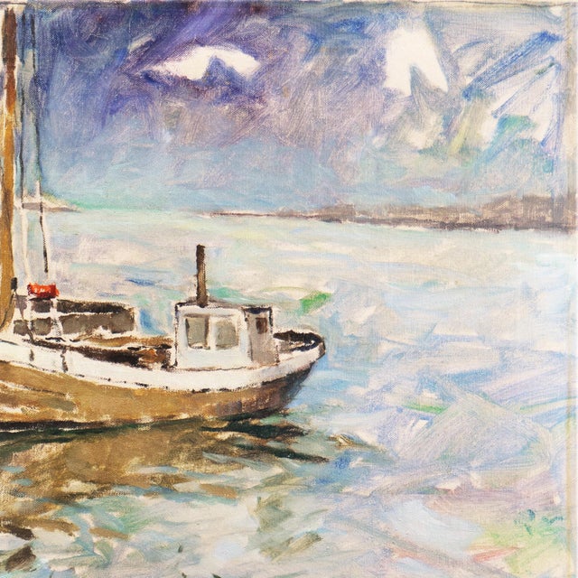 'Fishing Boat at Dawn' by Victor Qvistorff, Danish Post-Impressionism, Weilbach Kunstleksikon For Sale - Image 4 of 9
