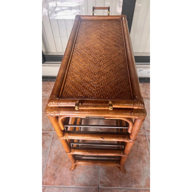 1990s Maitland-Smith Rattan & Bamboo Bar Cart / Wine Rack With Removable Tray For Sale In West Palm - Image 6 of 12