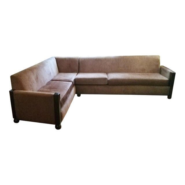 Custom Two Piece Brown Sectional Sofa, Upholstered in Osborne and Little Chenille For Sale
